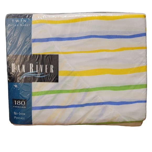 Dan River Other - Vintage Dan River Non Iron Percale Striped Twin Bottom Fitted‎ Sheet Extra Deep